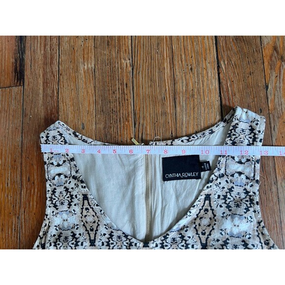 CYNTHIA ROWLEY White Grey Mix 100% Linen Summer Dress Size 4 Back Zip Lined VGC - Picture 7 of 9